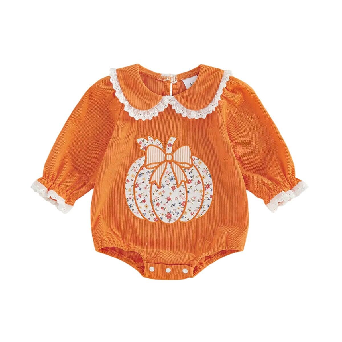 Long Sleeve Collar Pumpkin Baby Romper - Kumfy Kids