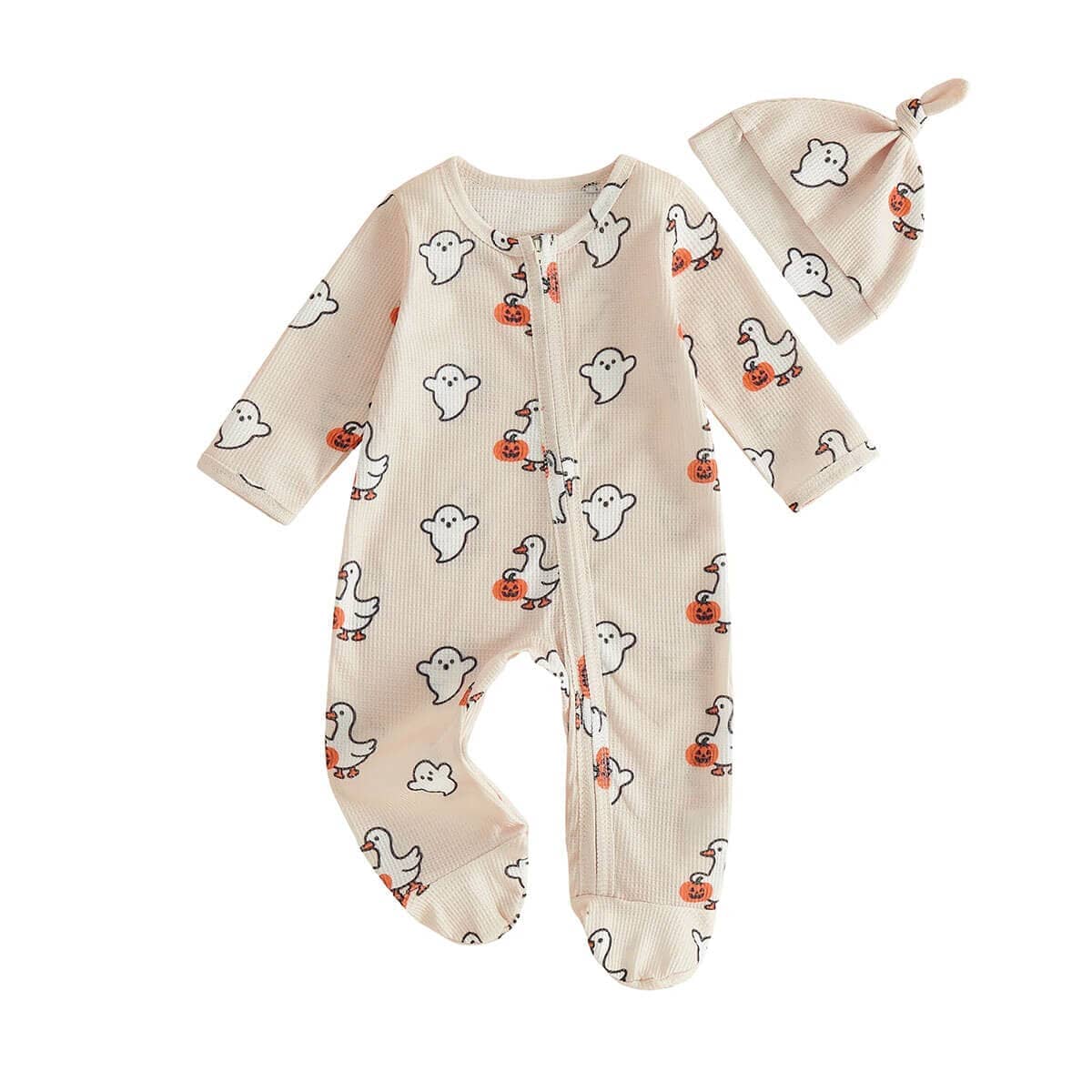Long Sleeve Halloween Footed Waffle Baby Jumpsuit - Kumfy Kids