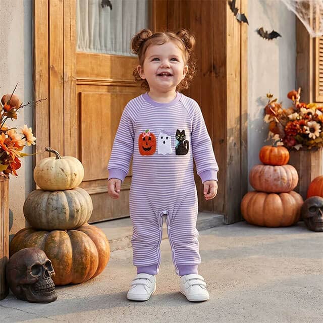 Long Sleeve Halloween Striped Baby Jumpsuit - Kumfy Kids (4)