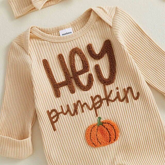 Long Sleeve Hey Pumpkin Ribbed Baby Jumpsuit