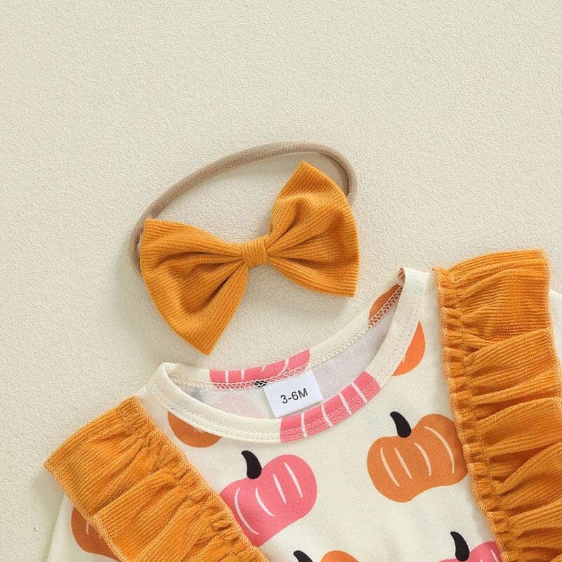 Long Sleeve Orange Pumpkin Baby Romper - Kumfy Kids (2)