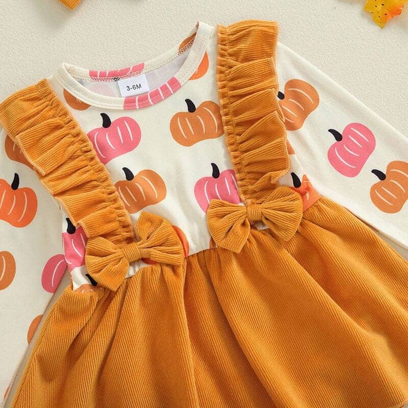 Long Sleeve Orange Pumpkin Baby Romper - Kumfy Kids (3)