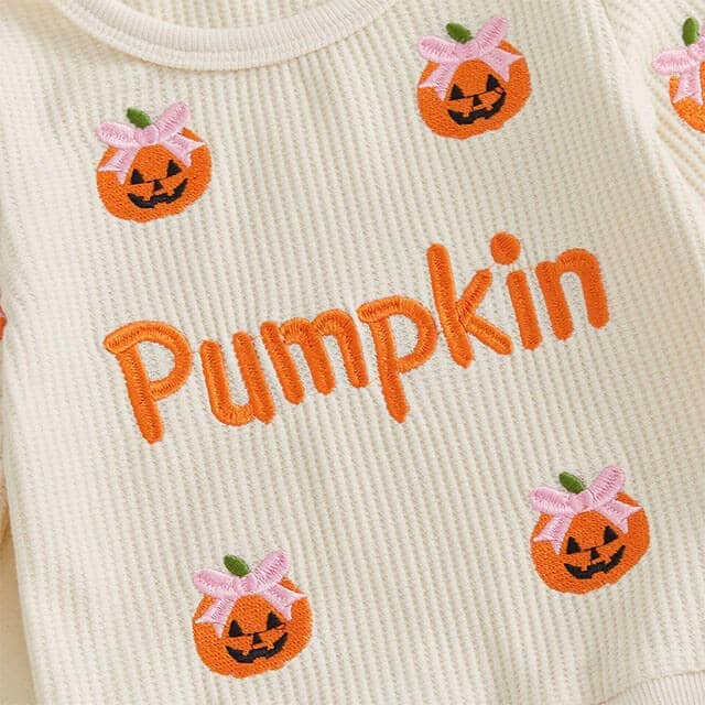 Long Sleeve Pumpkin Bow Waffle Toddler Set