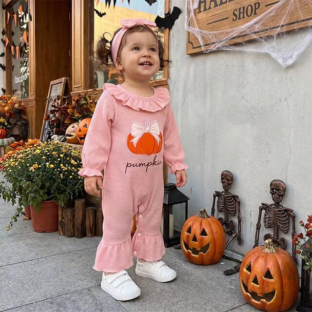 Long Sleeve Pumpkin Waffle Baby Jumpsuit - Kumfy Kids (4)