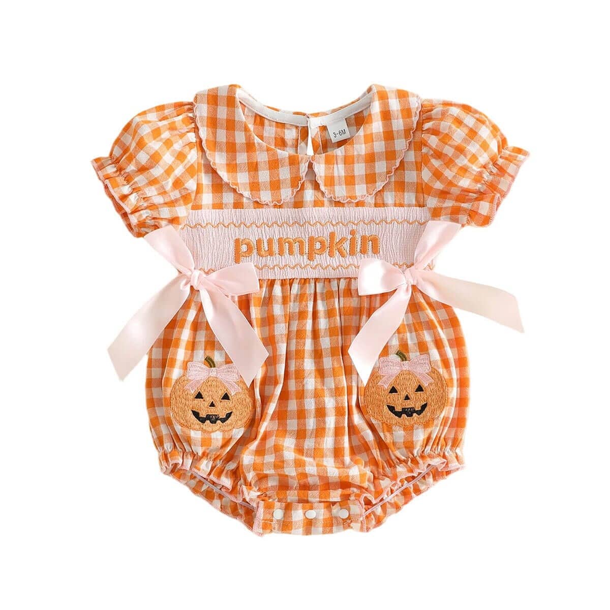 Puff Sleeve Checkered Halloween Baby Romper - Kumfy Kids