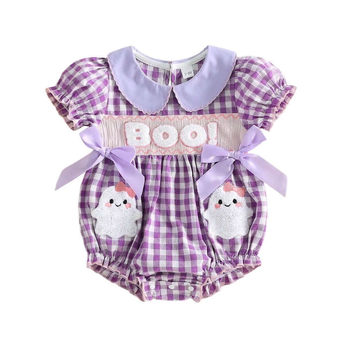 Puff Sleeve Checkered Halloween Baby Romper - Kumfy Kids (3)