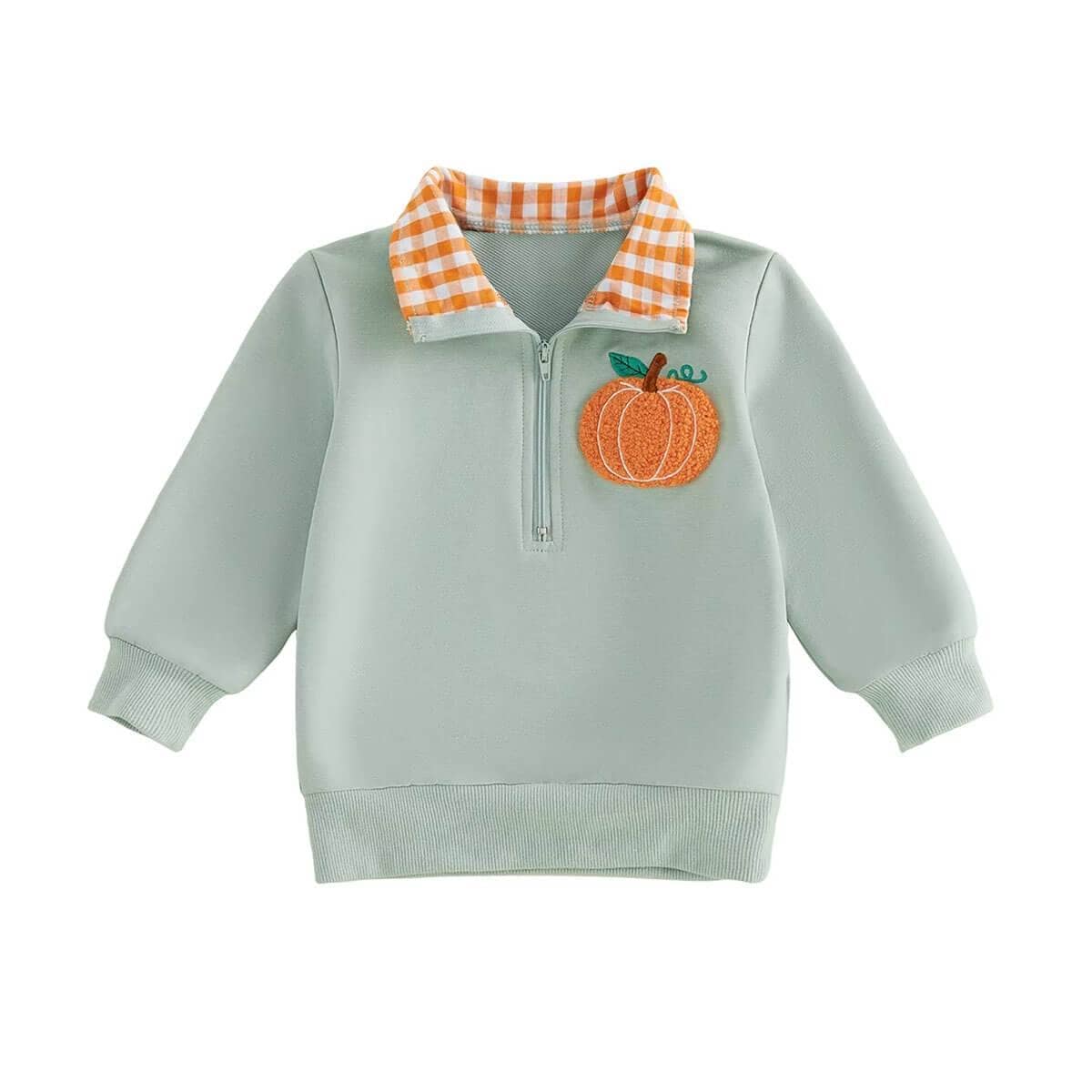Pumpkin Checkered Collar Toddler Sweatshirt - Kumfy Kids