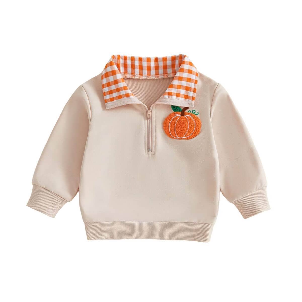 Pumpkin Checkered Collar Toddler Sweatshirt