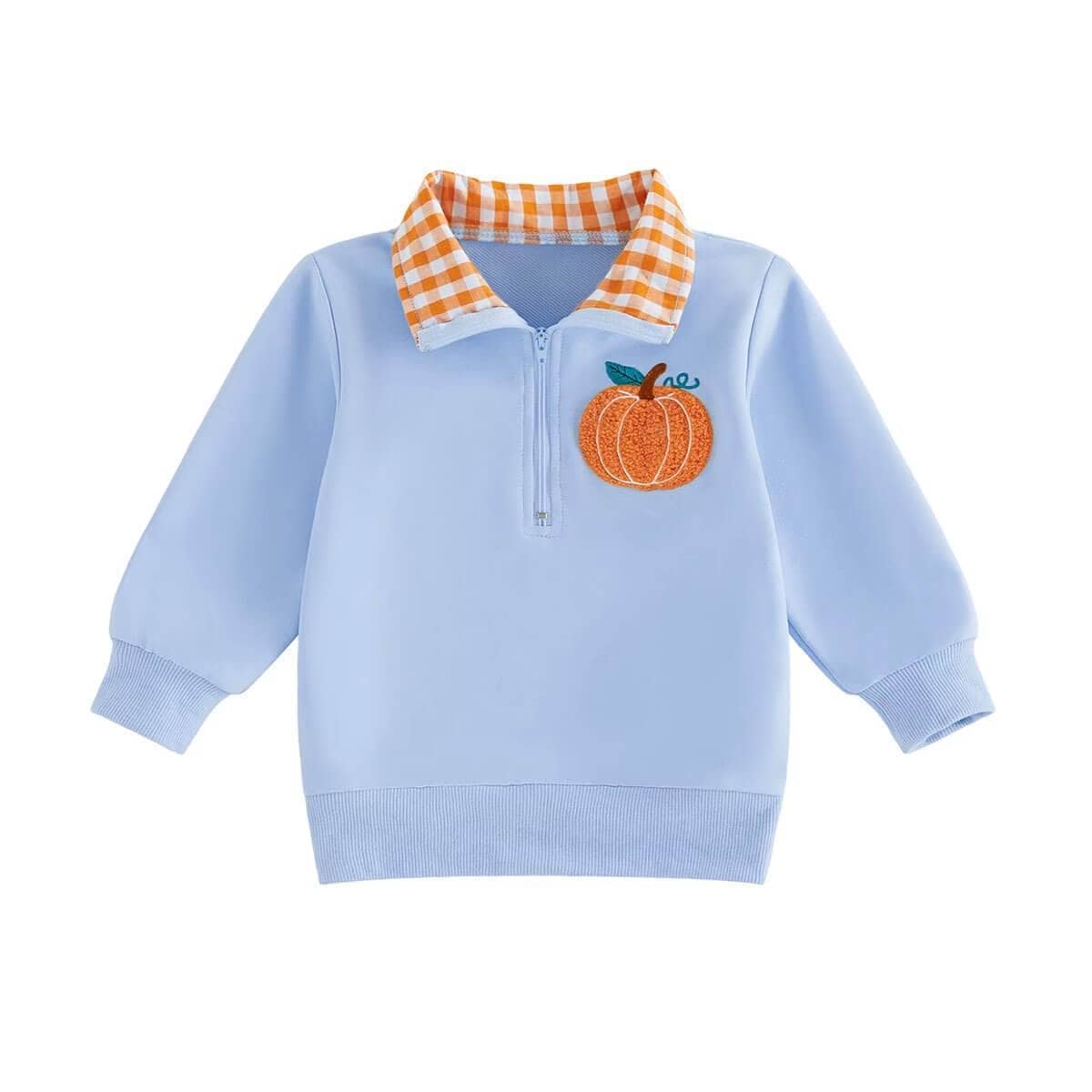 Pumpkin Checkered Collar Toddler Sweatshirt - Kumfy Kids (4)