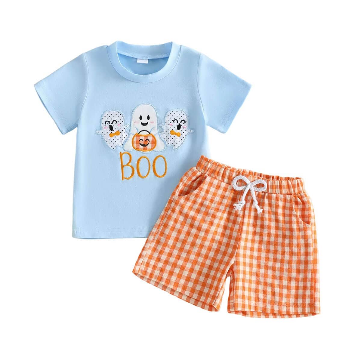 Short Sleeve Boo Checkered Shorts Toddler Set - Kumfy Kids