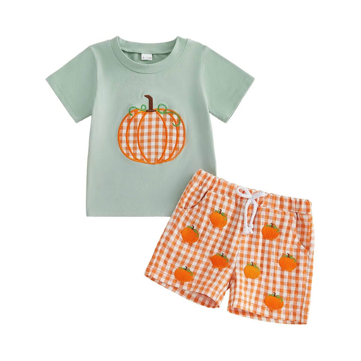 Short Sleeve Checkered Pumpkin Toddler Set - Kumfy Kids