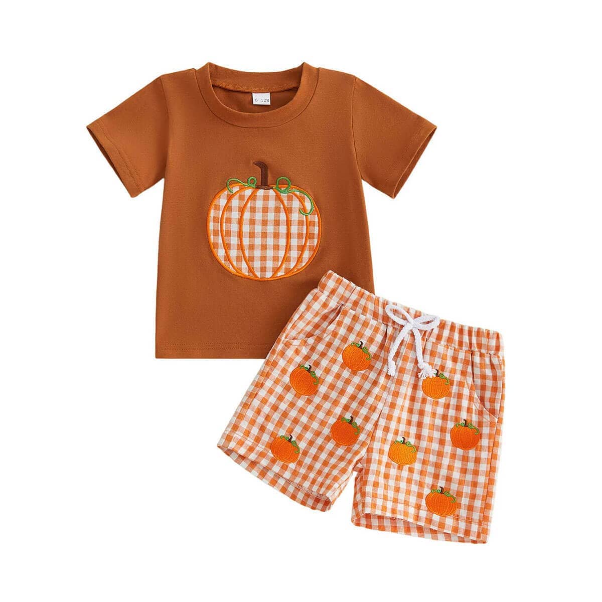 Short Sleeve Checkered Pumpkin Toddler Set - Kumfy Kids (2)