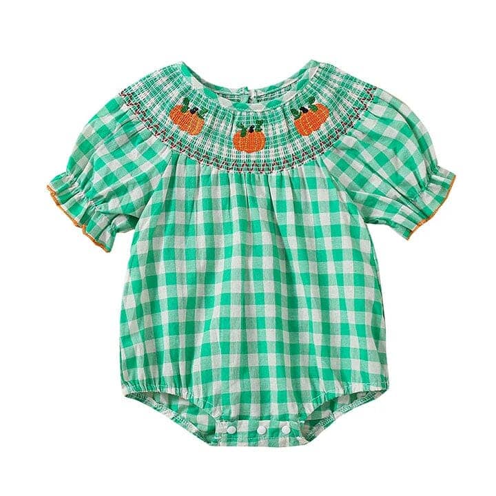 Short Sleeve Plaid Halloween Baby Romper - Kumfy Kids