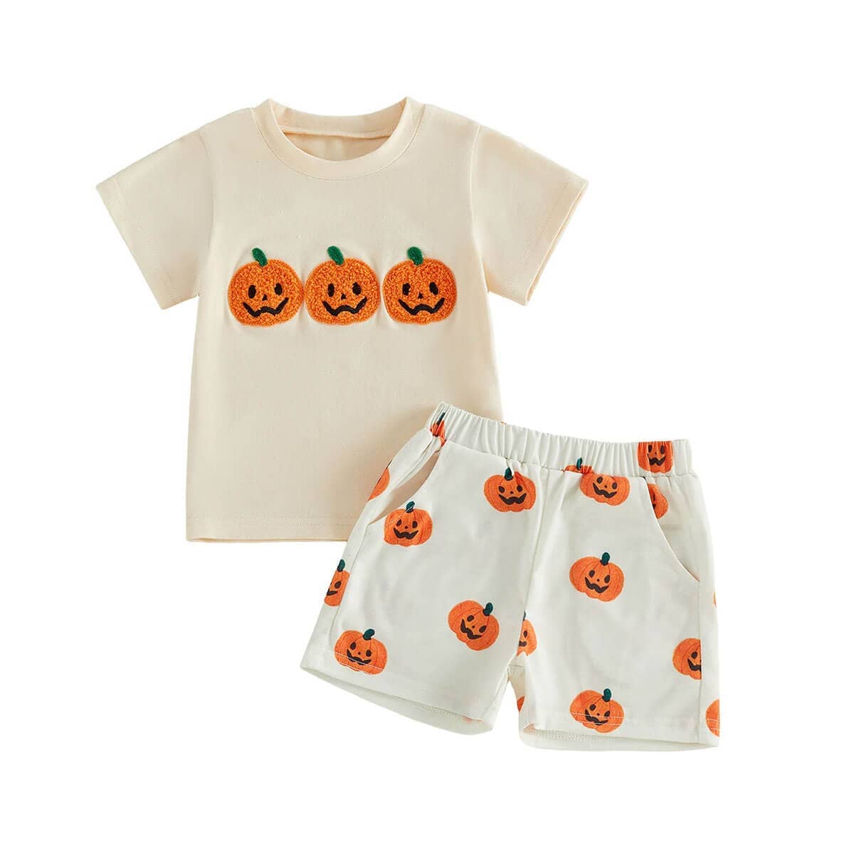 Short Sleeve Pumpkin Shorts Toddler Set - Kumfy Kids