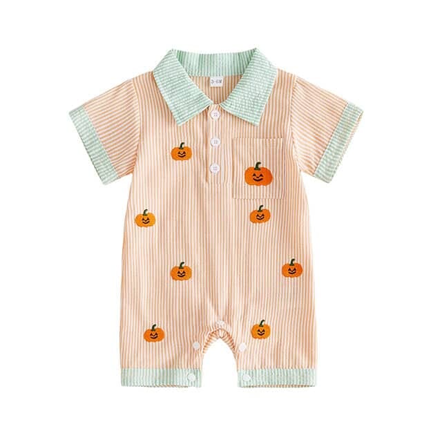 Short Sleeve Striped Collar Halloween Baby Romper - Kumfy Kids