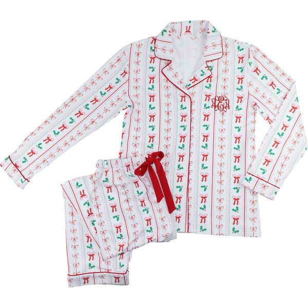 Women's Candy Cane And Holly Knit Pajamas