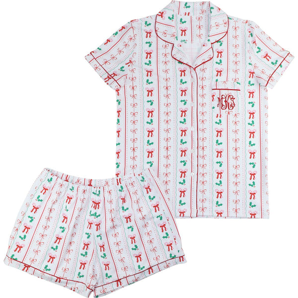 Women's Candy Cane And Holly Knit Shorty Pajama Set