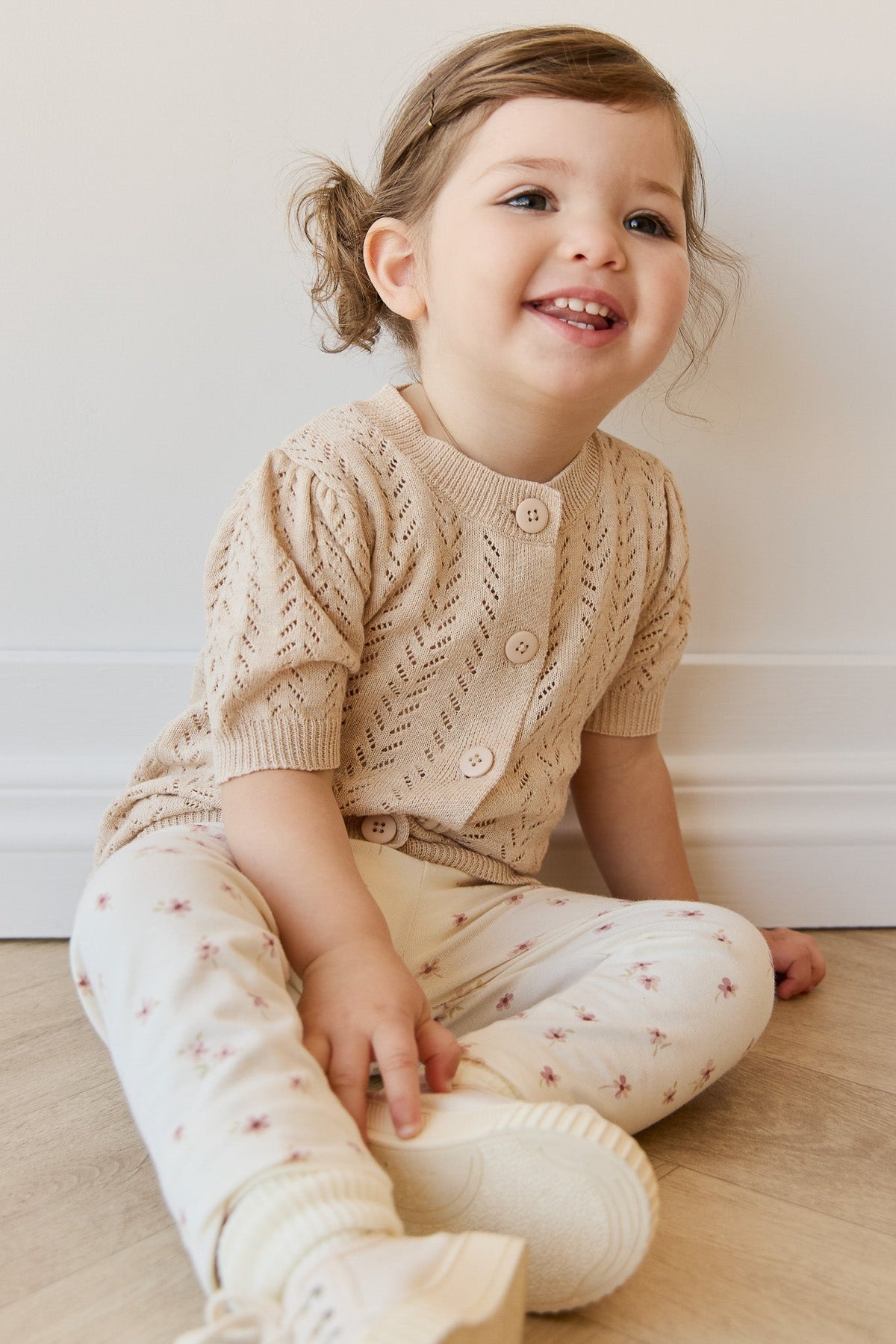 Organic Cotton Everyday Legging - Simple Flowers Egret - image 2