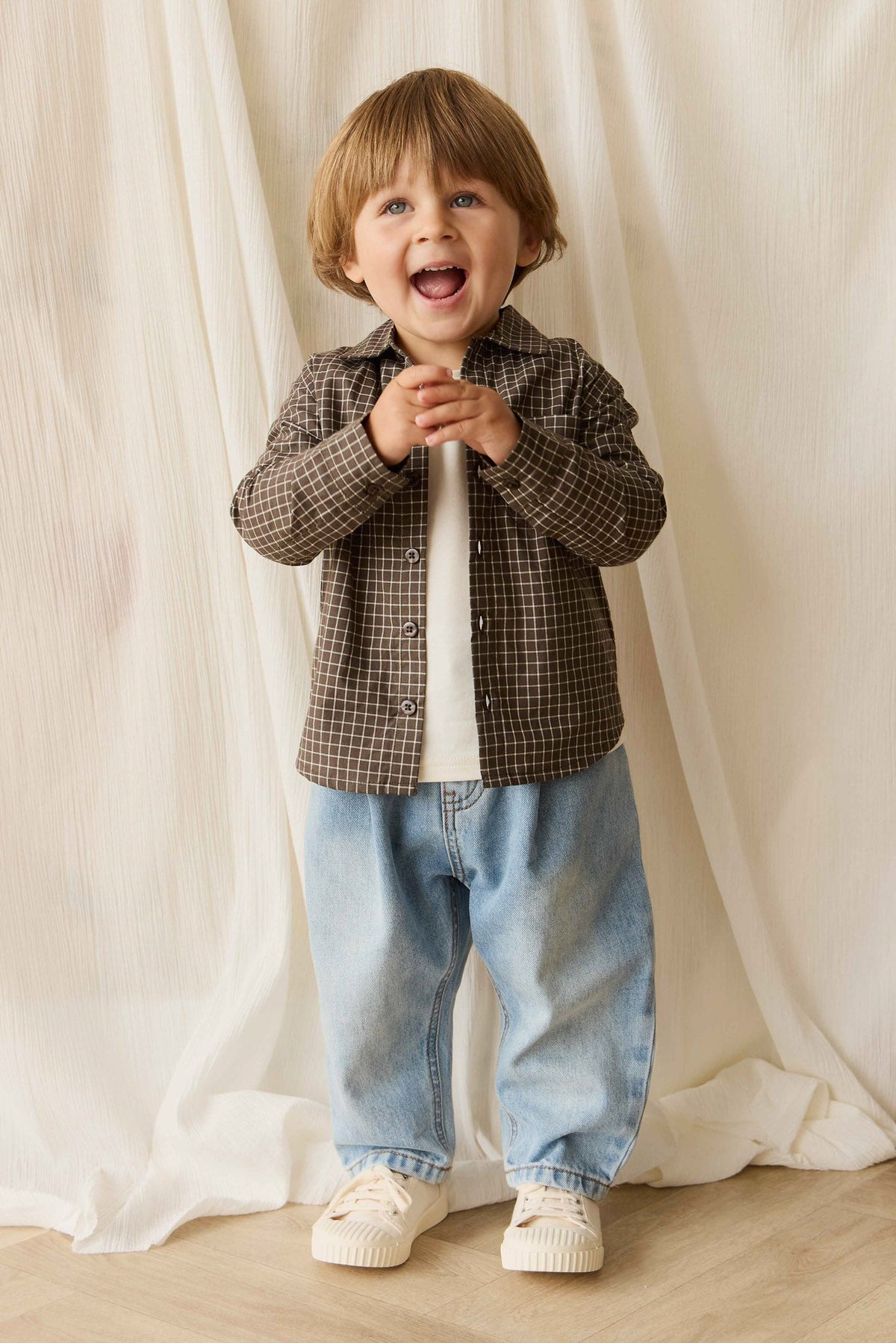 Organic Cotton Isaiah Shirt - Coffee Grid - image 1