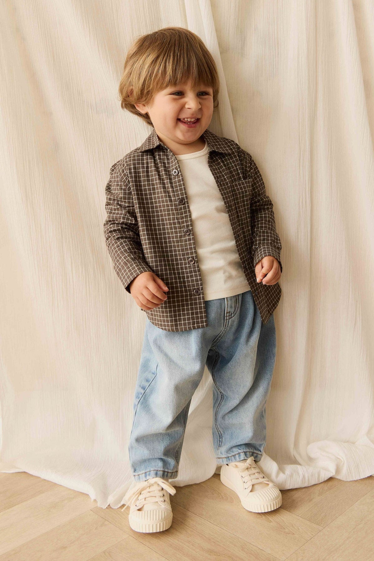 Organic Cotton Isaiah Shirt - Coffee Grid - image 5