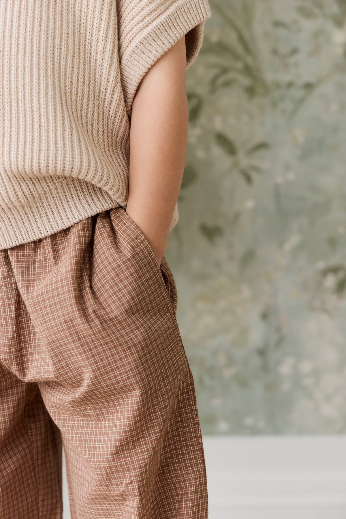 Organic Cotton Kenji Pant - Double Windowpane Check Oud/Hay - image 6