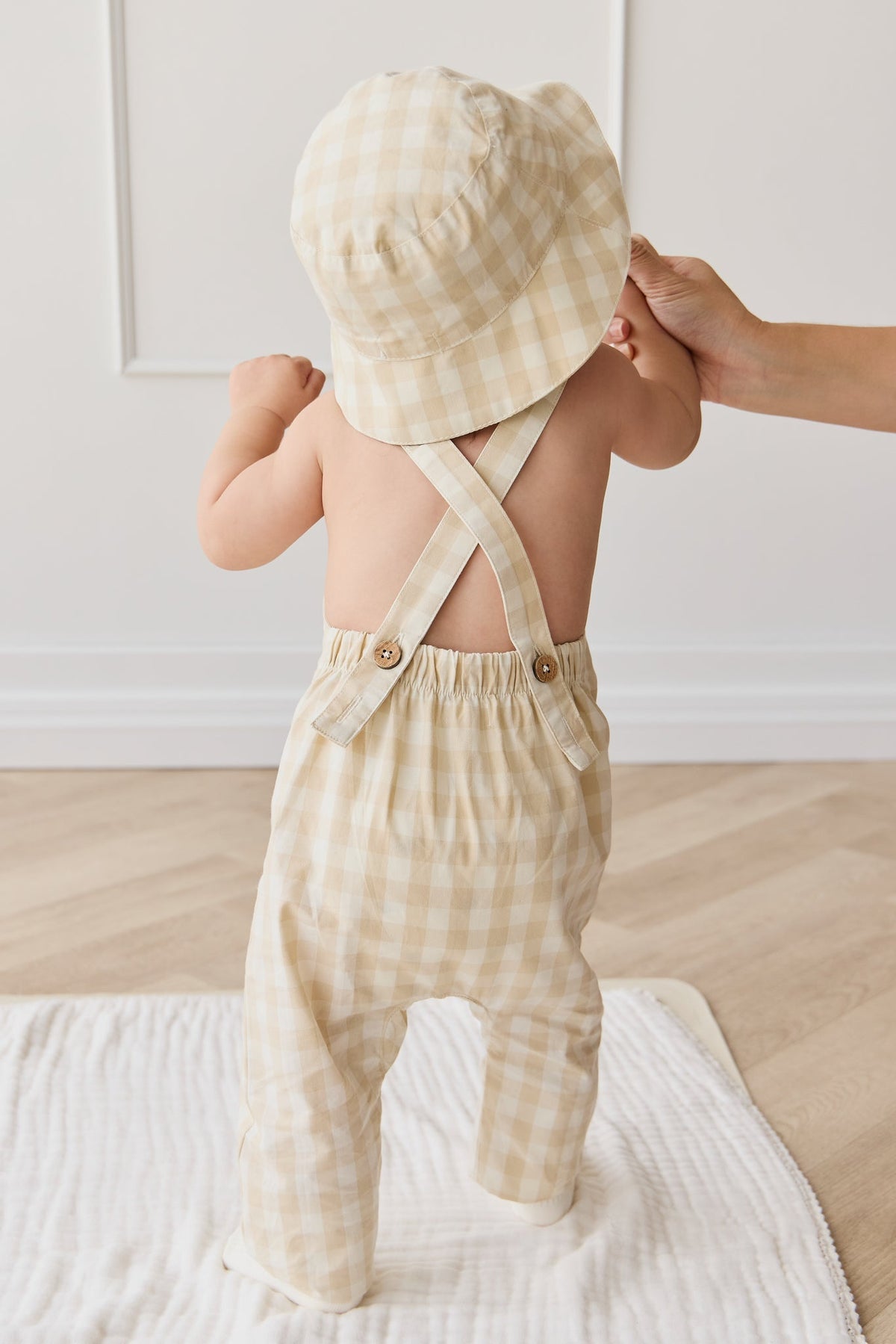 Organic Cotton Kingston Overall - Gingham Pale Khaki - image 5