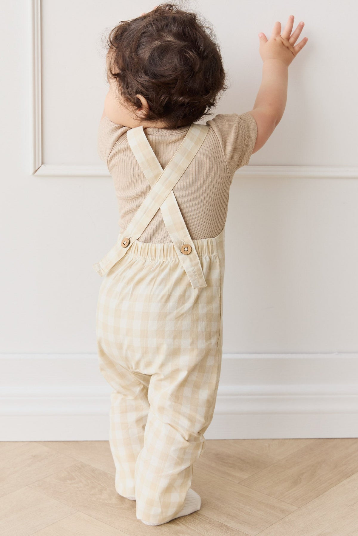 Organic Cotton Kingston Overall - Gingham Pale Khaki - image 8