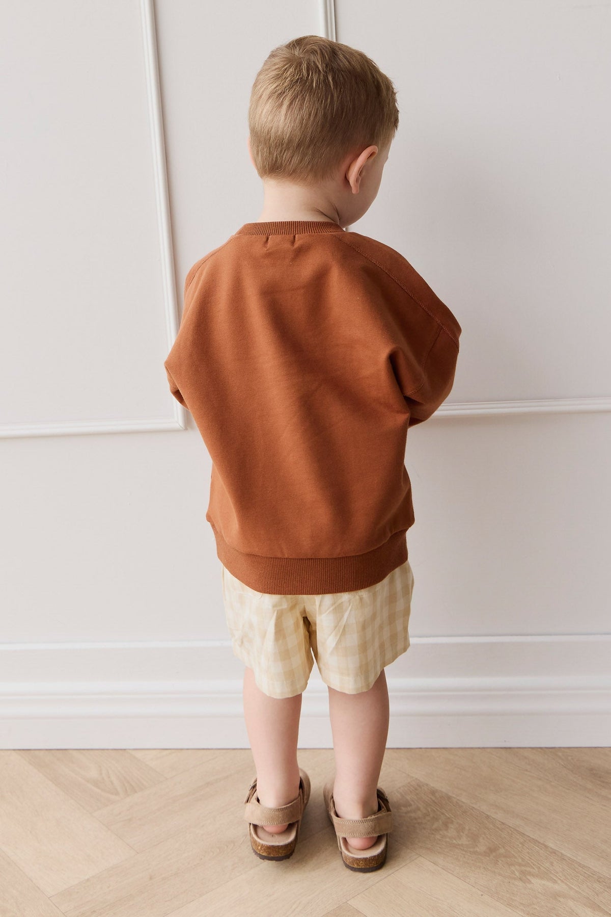 Organic Cotton Louis Short - Gingham Pale Khaki - image 5