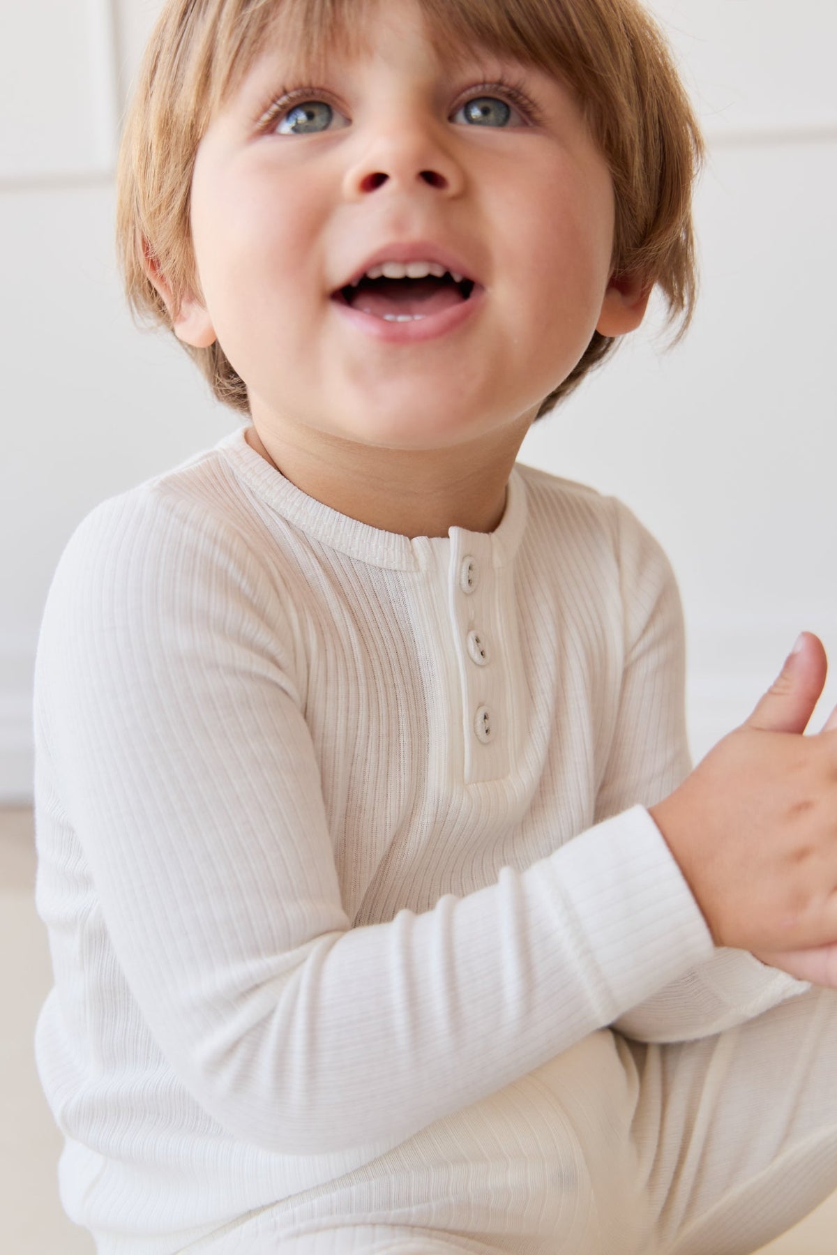 Organic Cotton Modal Long Sleeve Henley - Milk - image 1