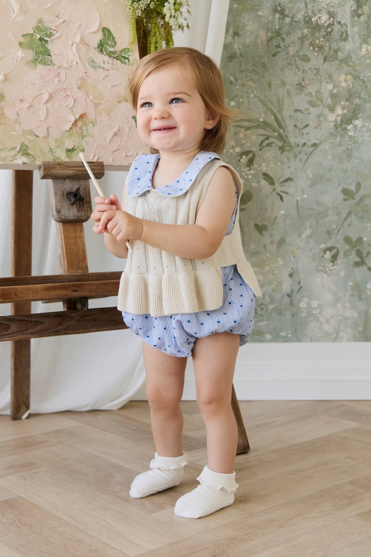 Organic Cotton Wisteria Playsuit - Mon Amour Stripe Indigo - image 10