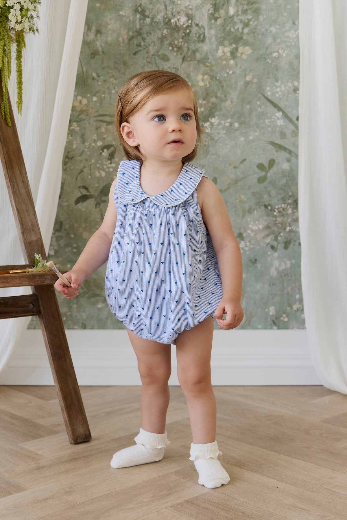 Organic Cotton Wisteria Playsuit - Mon Amour Stripe Indigo - image 3