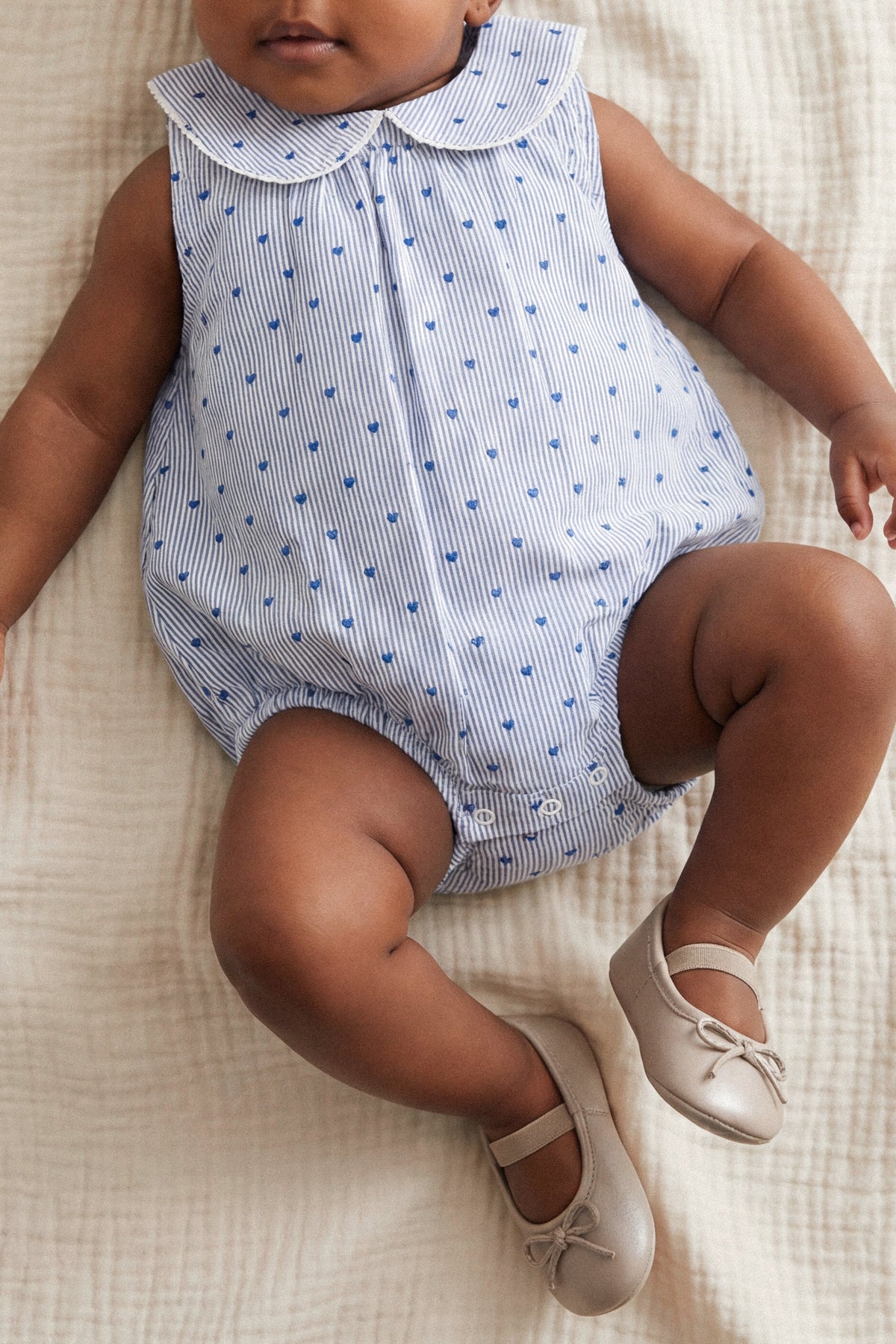 Organic Cotton Wisteria Playsuit - Mon Amour Stripe Indigo - image 5