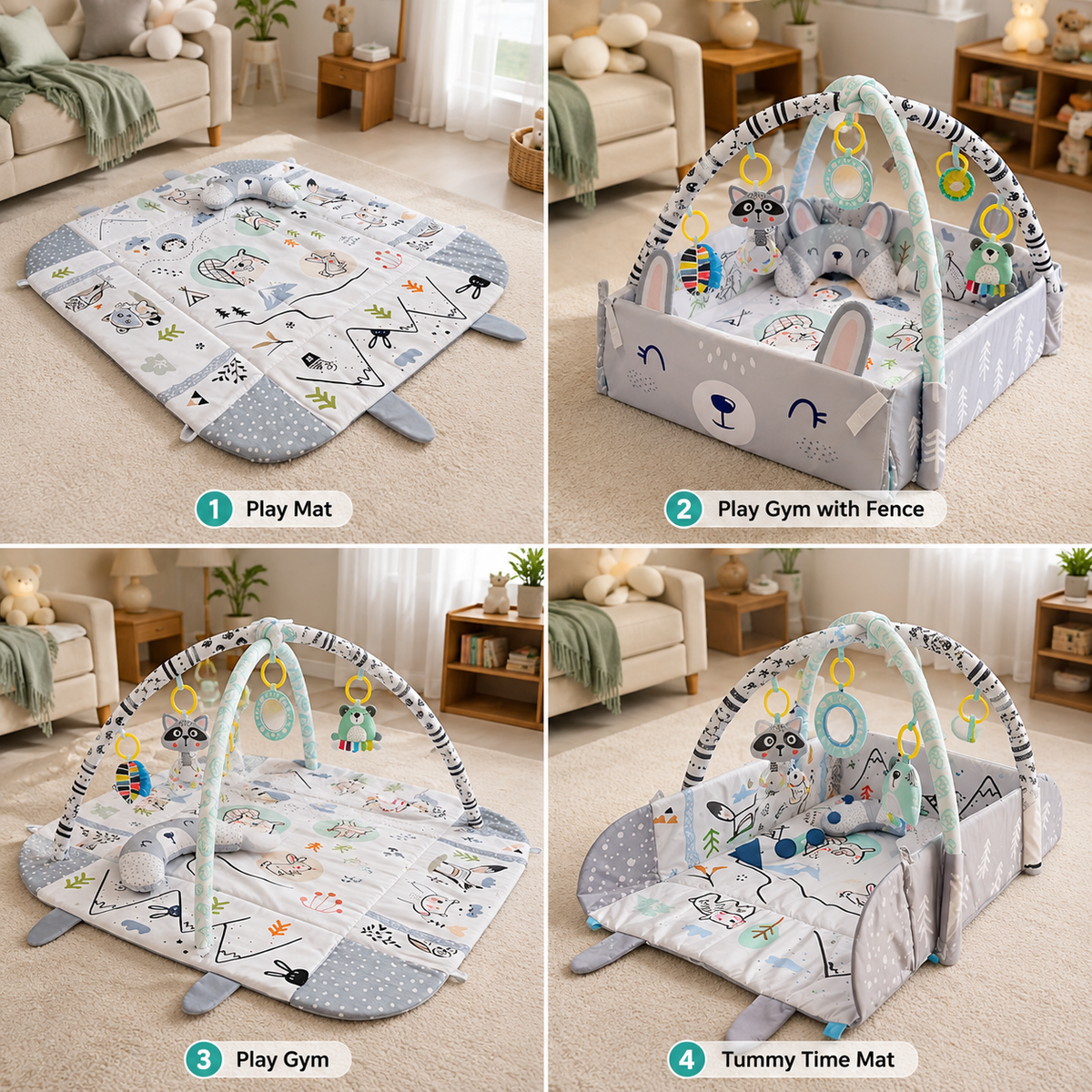 Montessori Multifunctional Baby Playmat with Safety Fence - view 2
